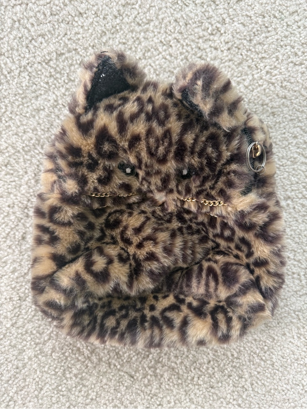 Leopard Print Faux Fur Kitty mini backpack  Bag - Brown